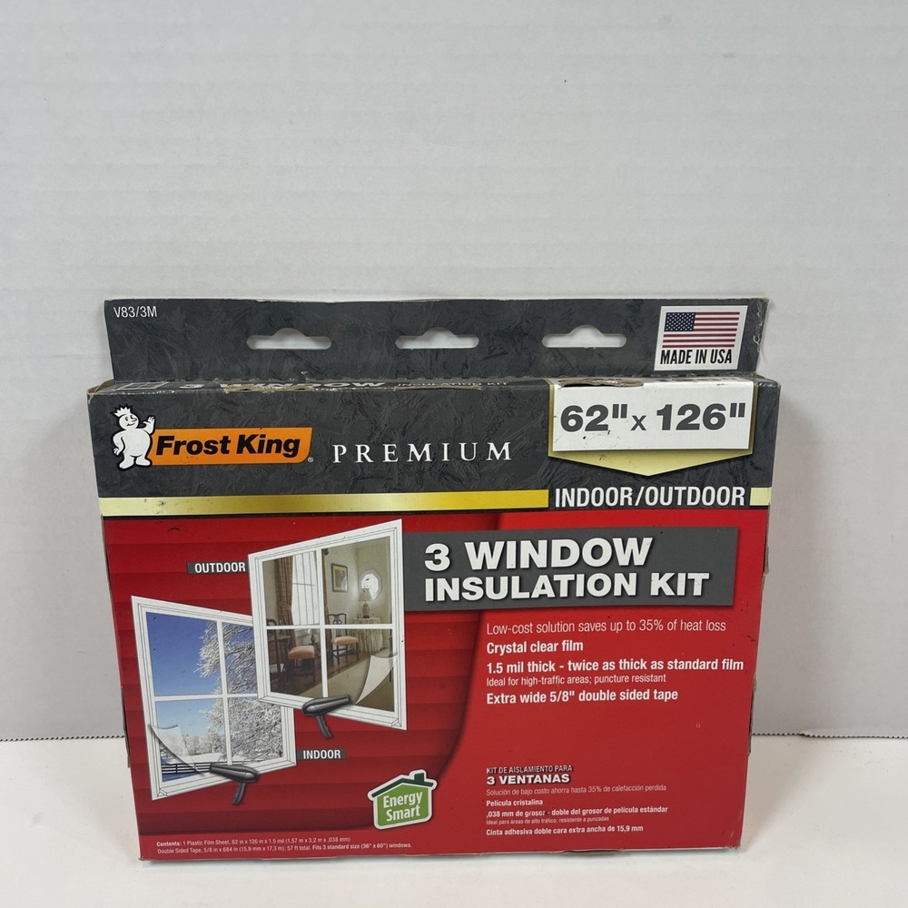 Frost King Window Insulation Kit Unisex 62x126 Clear Premium V83/3M 3 Window Kit